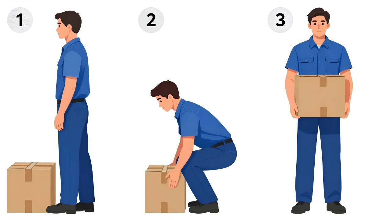 Técnica correcta para levantar cajas pesadas paso a paso